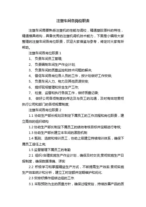 注塑车间各岗位职责
