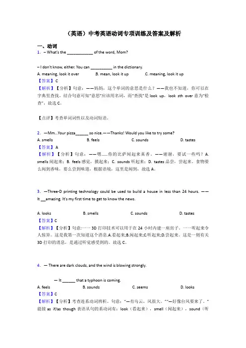 (英语)中考英语动词专项训练及答案及解析