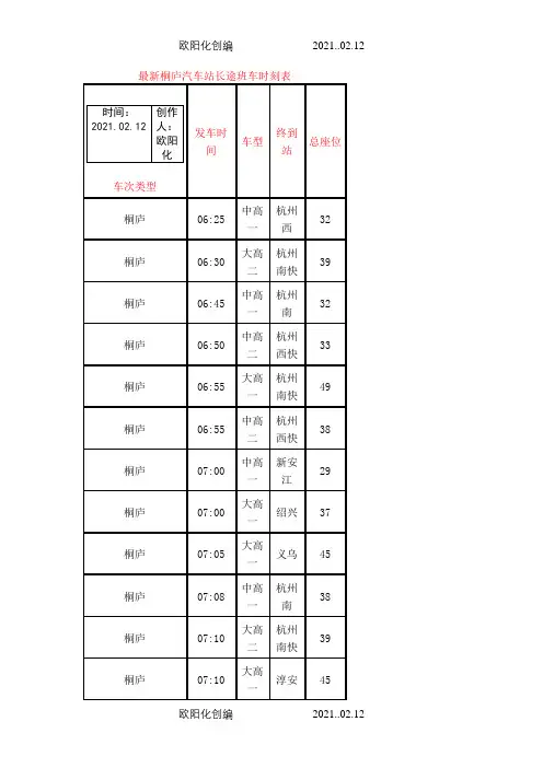 最新桐庐汽车站长途班车时刻之欧阳化创编