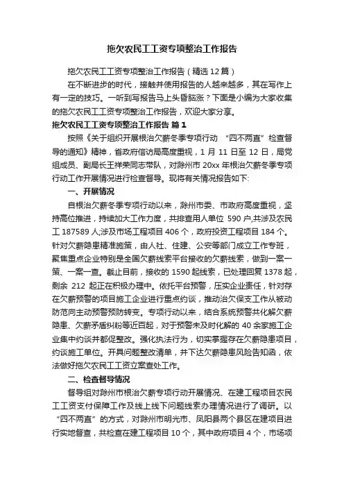 拖欠农民工工资专项整治工作报告（精选12篇）