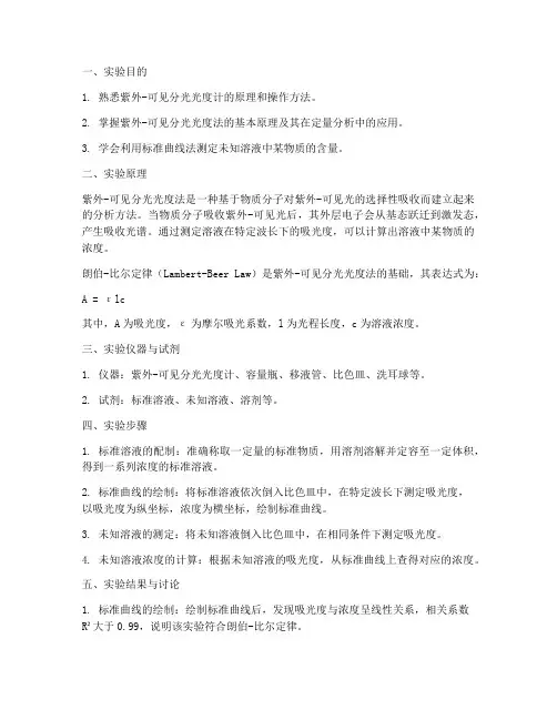 紫外可见的实验报告