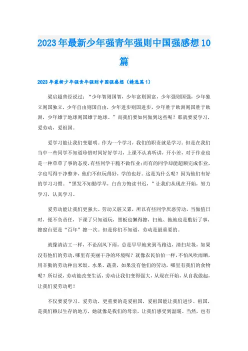 2023年最新少年强青年强则中国强感想10篇