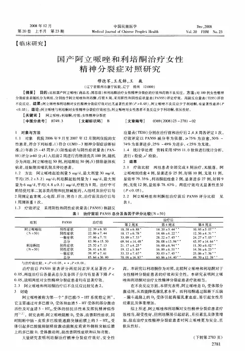 国产阿立哌唑和利培酮治疗女性精神分裂症对照研究