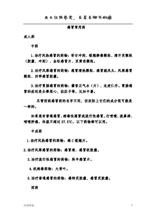 感冒常用药(严选内容)