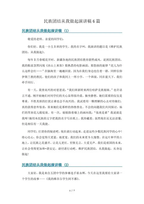 民族团结从我做起演讲稿6篇