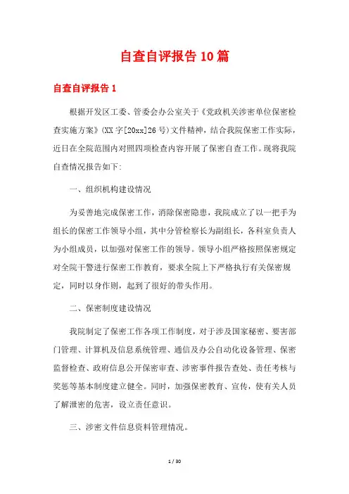 自查自评报告10篇