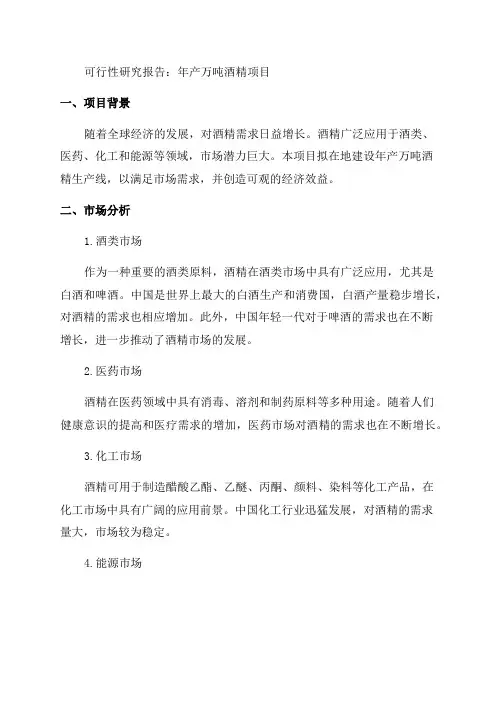 年产万吨酒精项目可行性研究报告