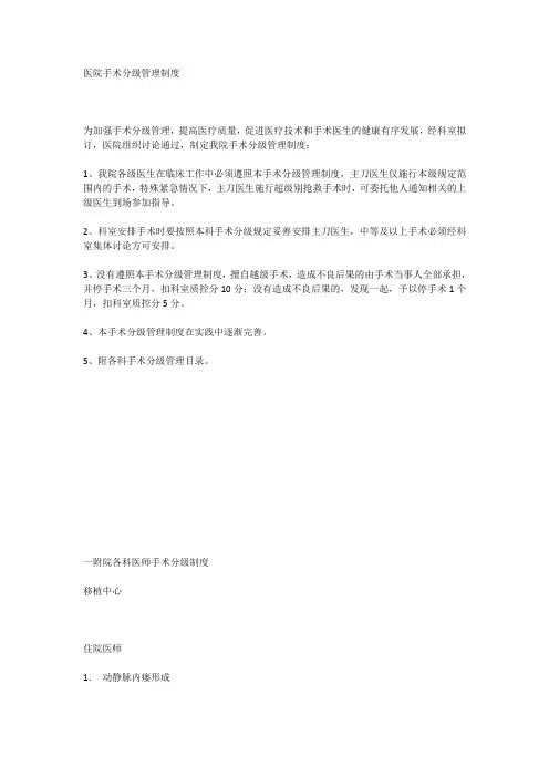 医院手术分级管理制度