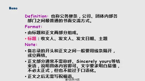 英文Memo备忘录写作指南及范例PPT课件