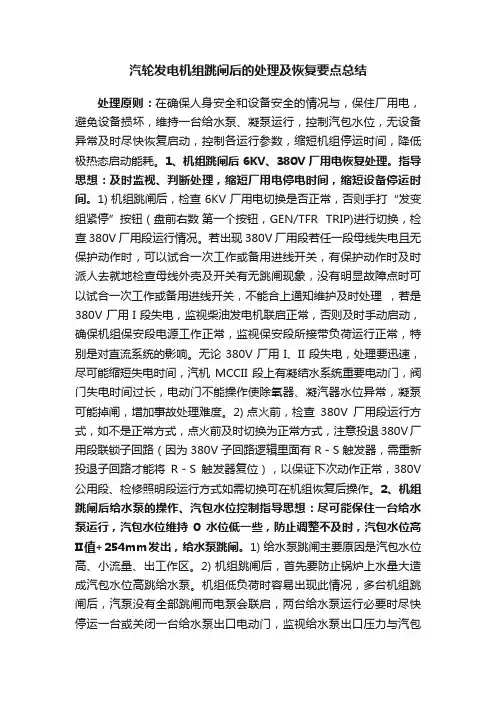 汽轮发电机组跳闸后的处理及恢复要点总结