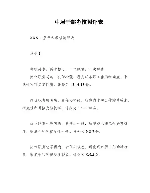 中层干部考核测评表