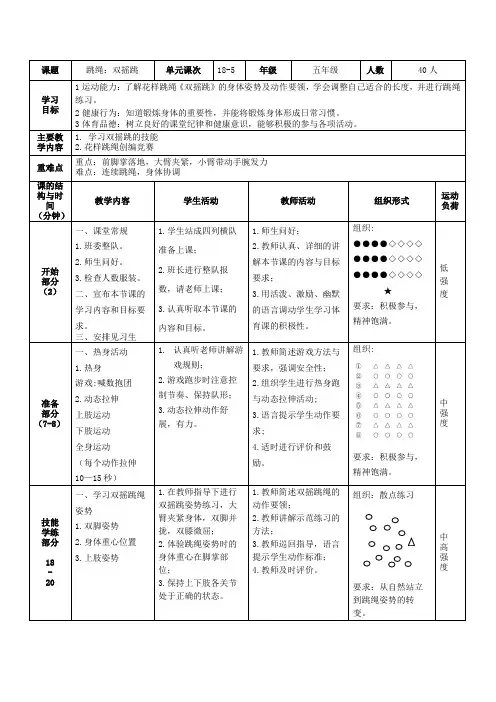小学体育双摇跳教学设计