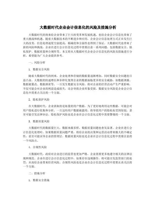 大数据时代企业会计信息化的风险及措施分析