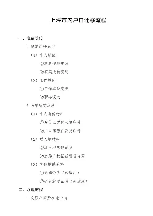 上海市内户口迁移流程