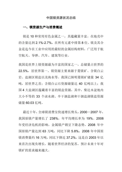 中国镁资源状况总结