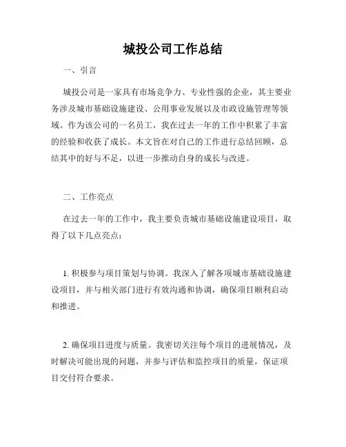 城投公司工作总结