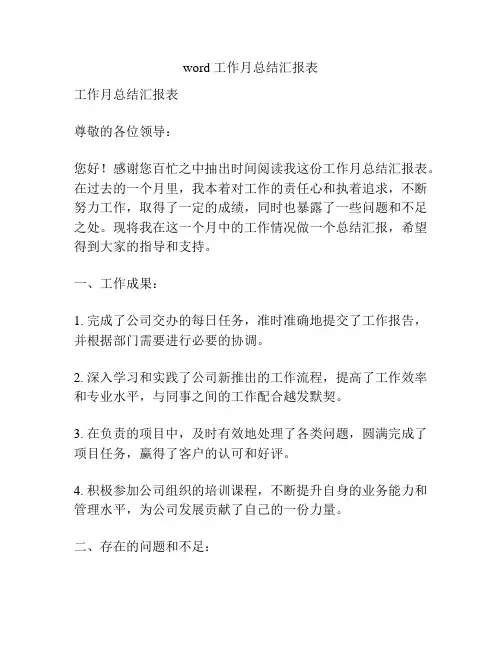 word 工作月总结汇报表