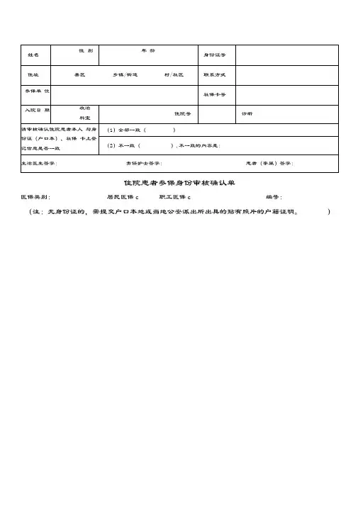 住院患者参保身份审核确认单