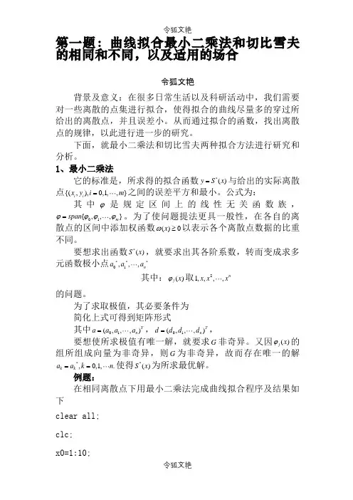 最小二乘,切比雪夫,拉格朗日,牛顿,样条差值及仿真之令狐文艳创作