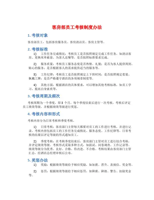 客房部员工考核制度办法