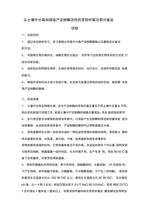 产淀粉酶的芽孢杆菌的分离和筛选