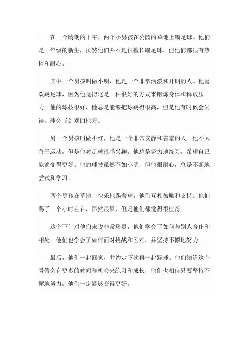 两个小男孩在踢球一年级写话