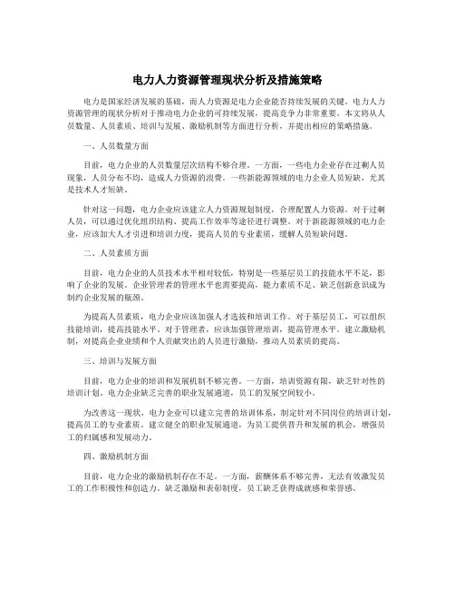 电力人力资源管理现状分析及措施策略