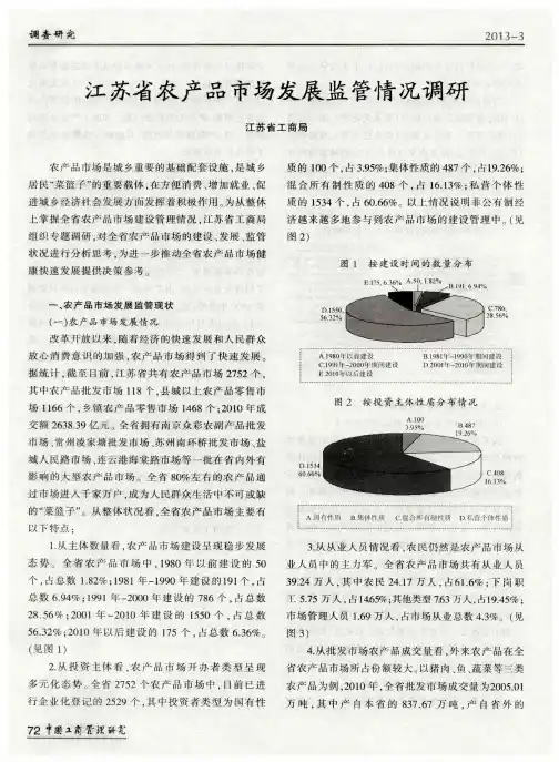 江苏省农产品市场发展监管情况调研