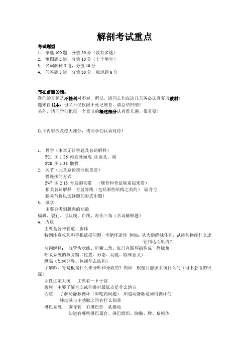 解剖考试重点
