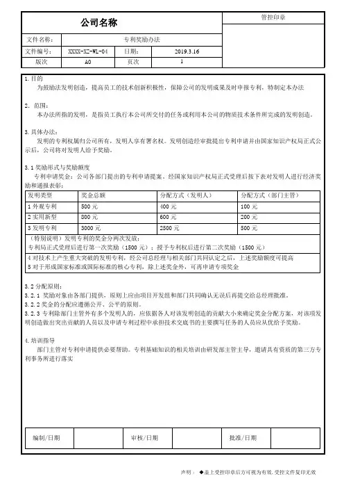 专利奖励条例