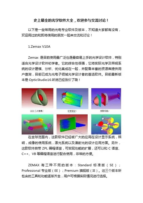 史上最全的光学软件大全，欢迎参与交流讨论！
