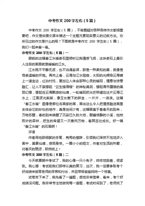中考作文200字左右（5篇）