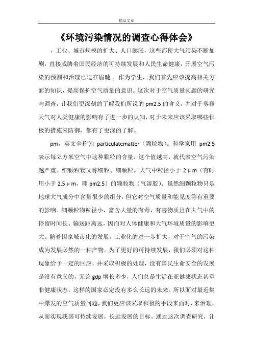 《环境污染情况的调查心得体会》