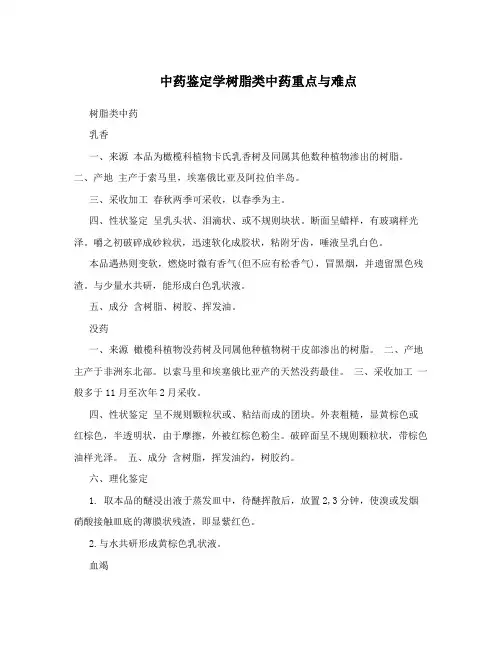 中药鉴定学树脂类中药重点与难点
