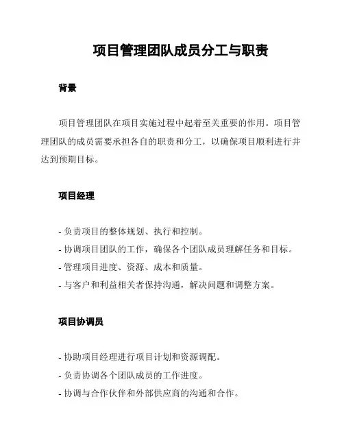 项目管理团队成员分工与职责
