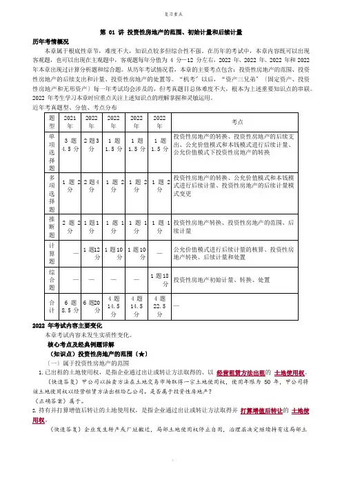 投资性房地产的范围、初始计量和后续计量重点