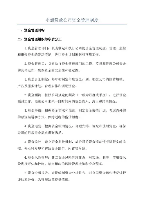 小额贷款公司资金管理制度