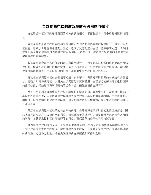 自然资源产权制度改革的相关问题与探讨
