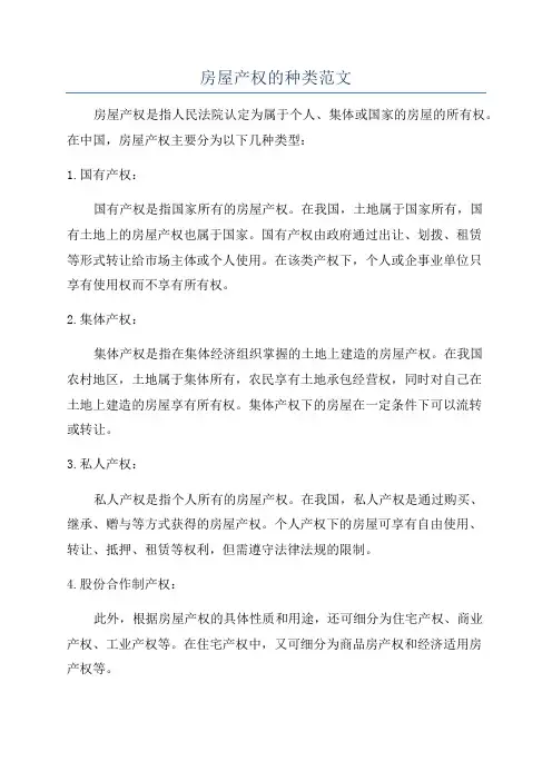 房屋产权的种类范文