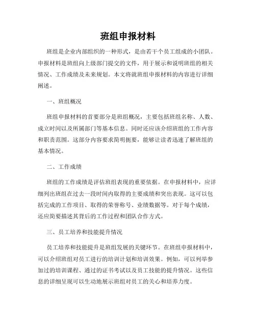 班组申报材料