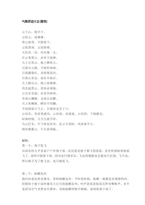 气象谚语大全{意思}