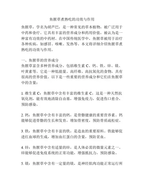 鱼腥草煮熟吃的功效与作用