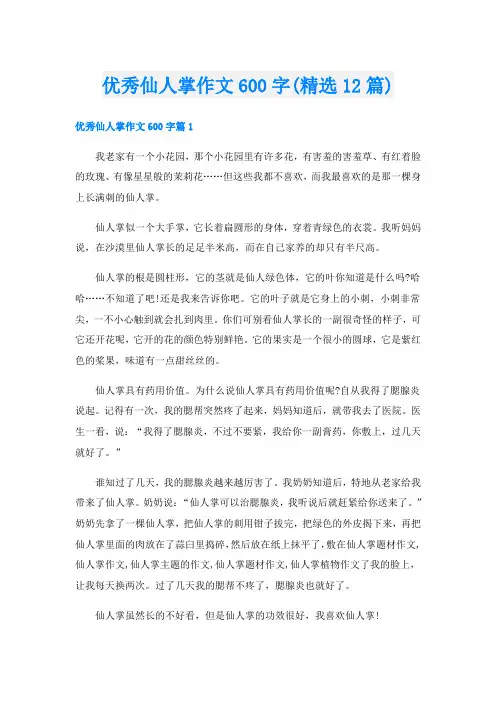 优秀仙人掌作文600字(精选12篇)