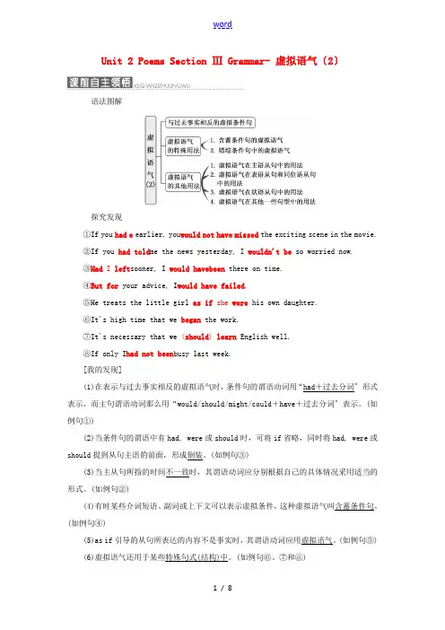 高中英语 Unit 2 Poems Section Ⅲ Grammar- 虚拟语气(2)教学案 新人