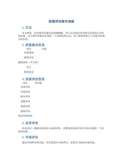 房屋评估报告表格