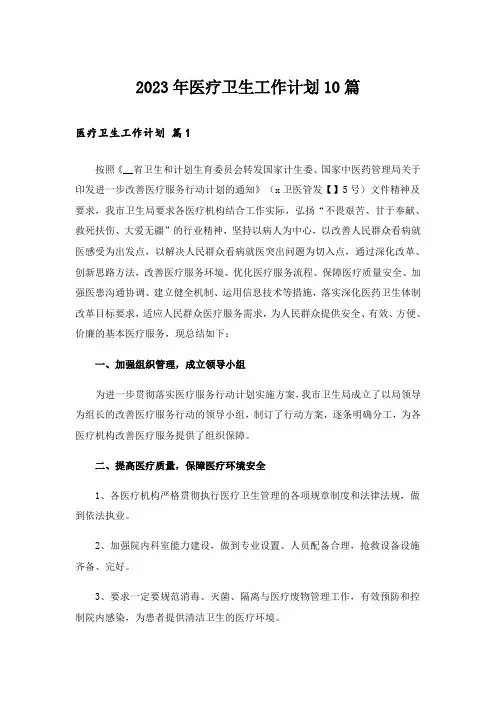 2023年医疗卫生工作计划10篇
