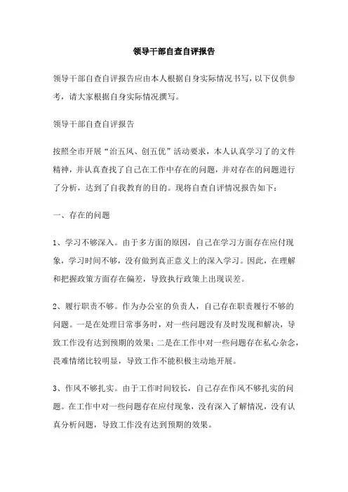 领导干部自查自评报告