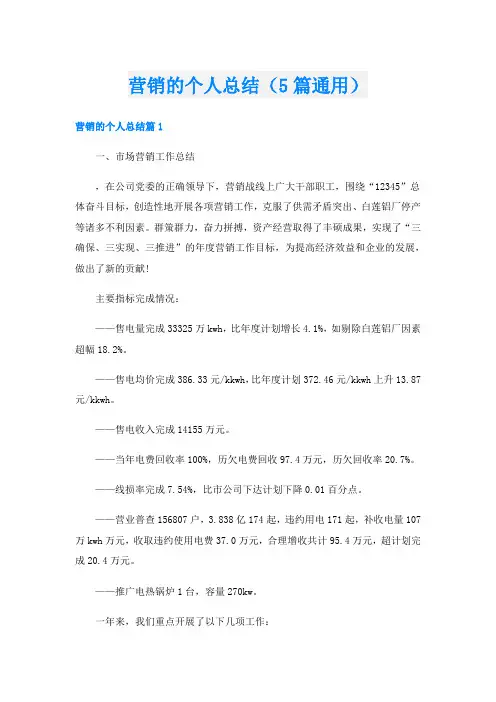 营销的个人总结(5篇通用)