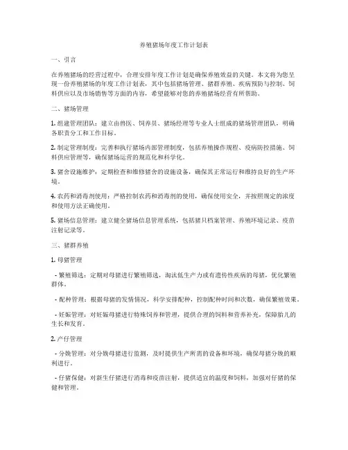 养殖猪场年度工作计划表