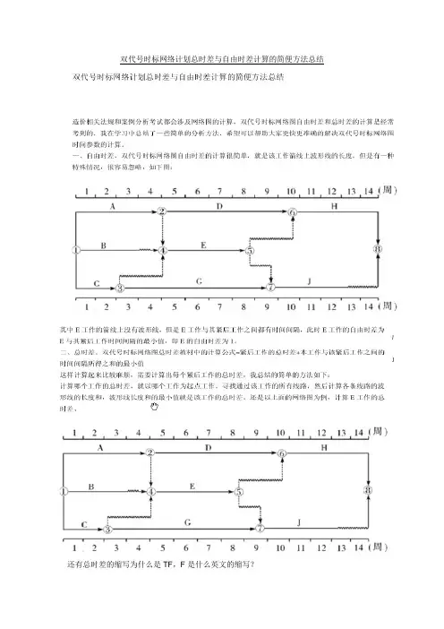 双代号时标网络计划总时差与自由时差计算的简便方法总结